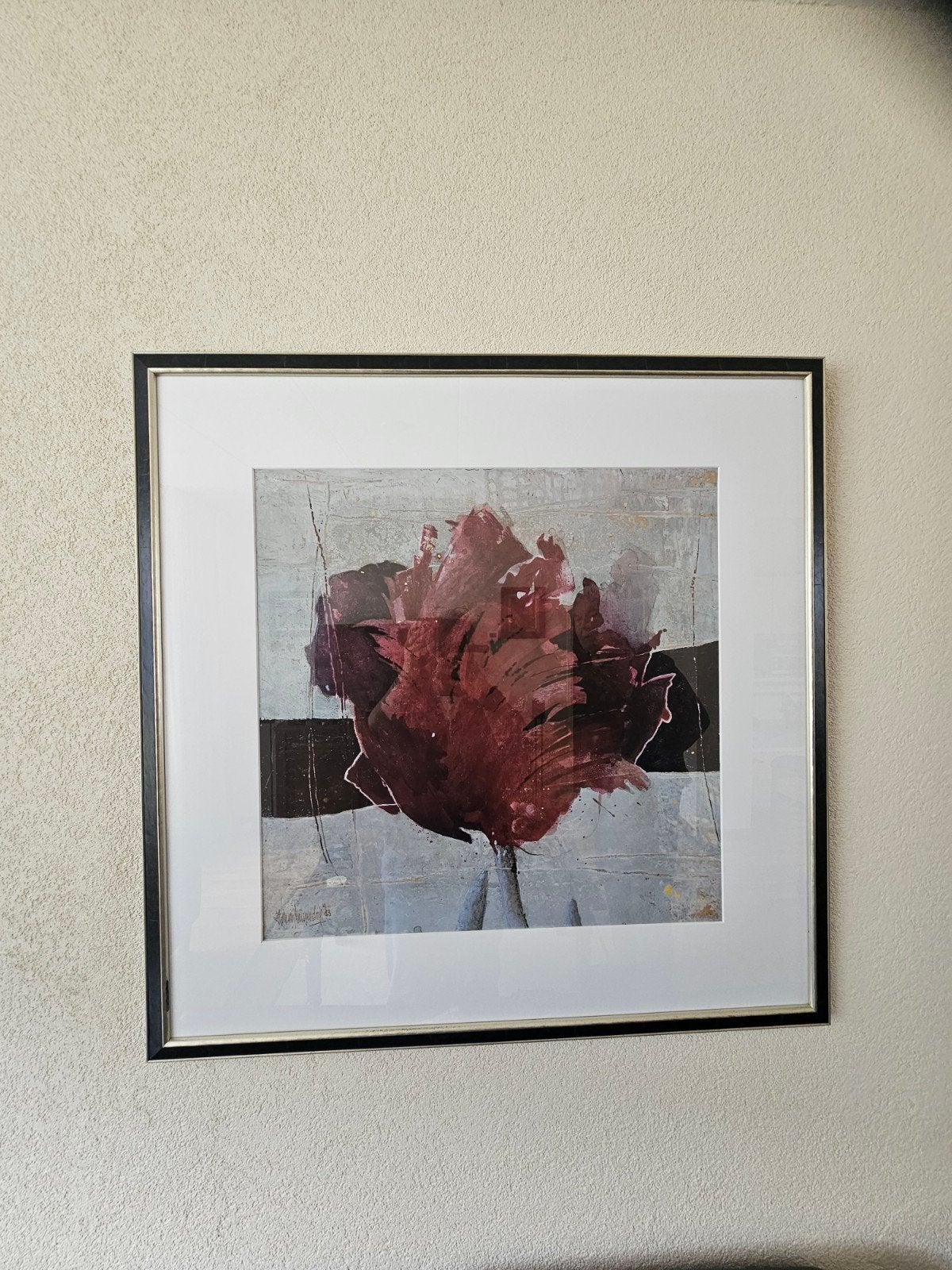 Abstracte bloemenprint poster in lijst, Antiek en Kunst, Ophalen