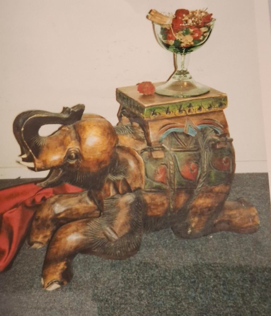 Unieke handgesneden houten olifant bijzettafel, Ophalen of Verzenden