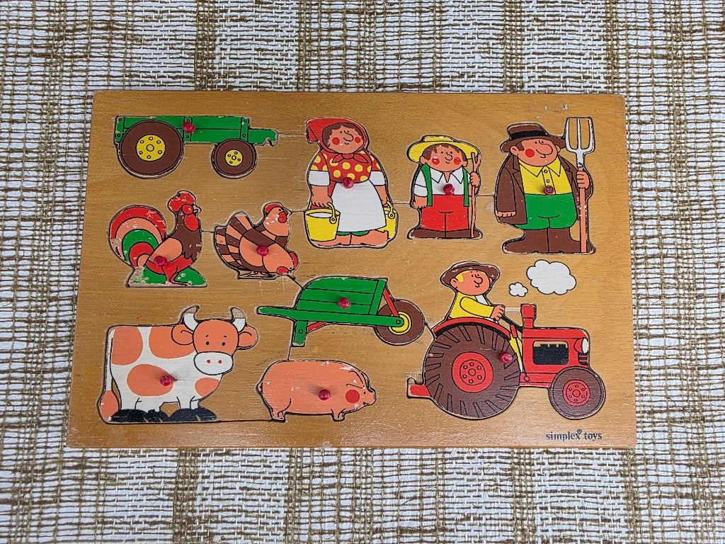 houten puzzel simplex toys boerenpuzzel 30x20cm, Ophalen of Verzenden, Minder dan 10 stukjes, 6 maanden tot 2 jaar, Van hout