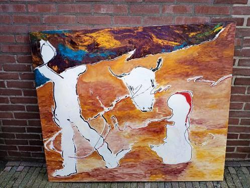 Leuk schilderij Hoogte 110 Breed 130 In goed, Ophalen, 125 cm of meer, Zo goed als nieuw, Schilderij