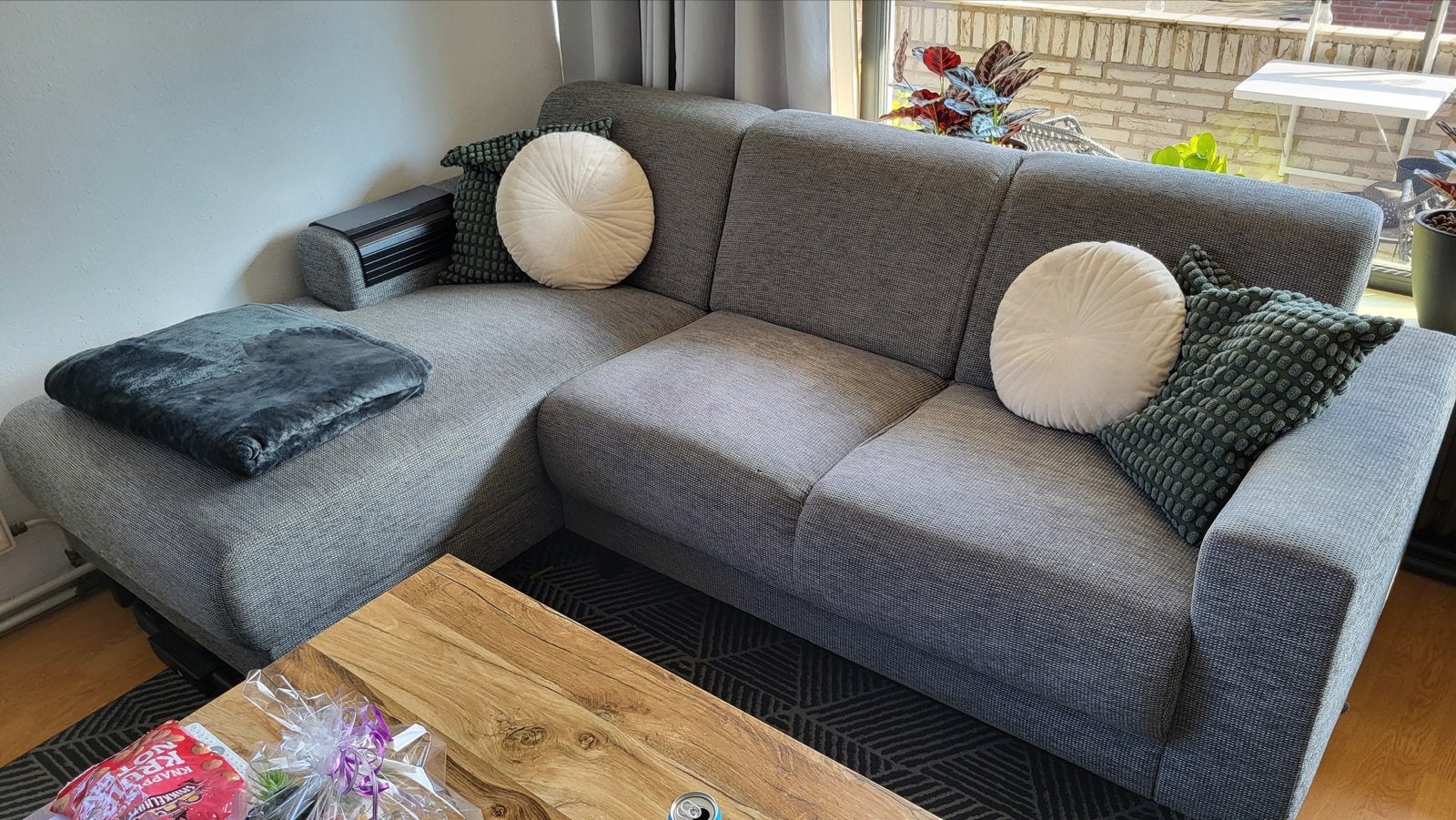 Comfortabele Grijze Hoekbank - Perfect voor Woonkamer, Ophalen, 250 tot 300 cm, Gebruikt, 100 tot 125 cm