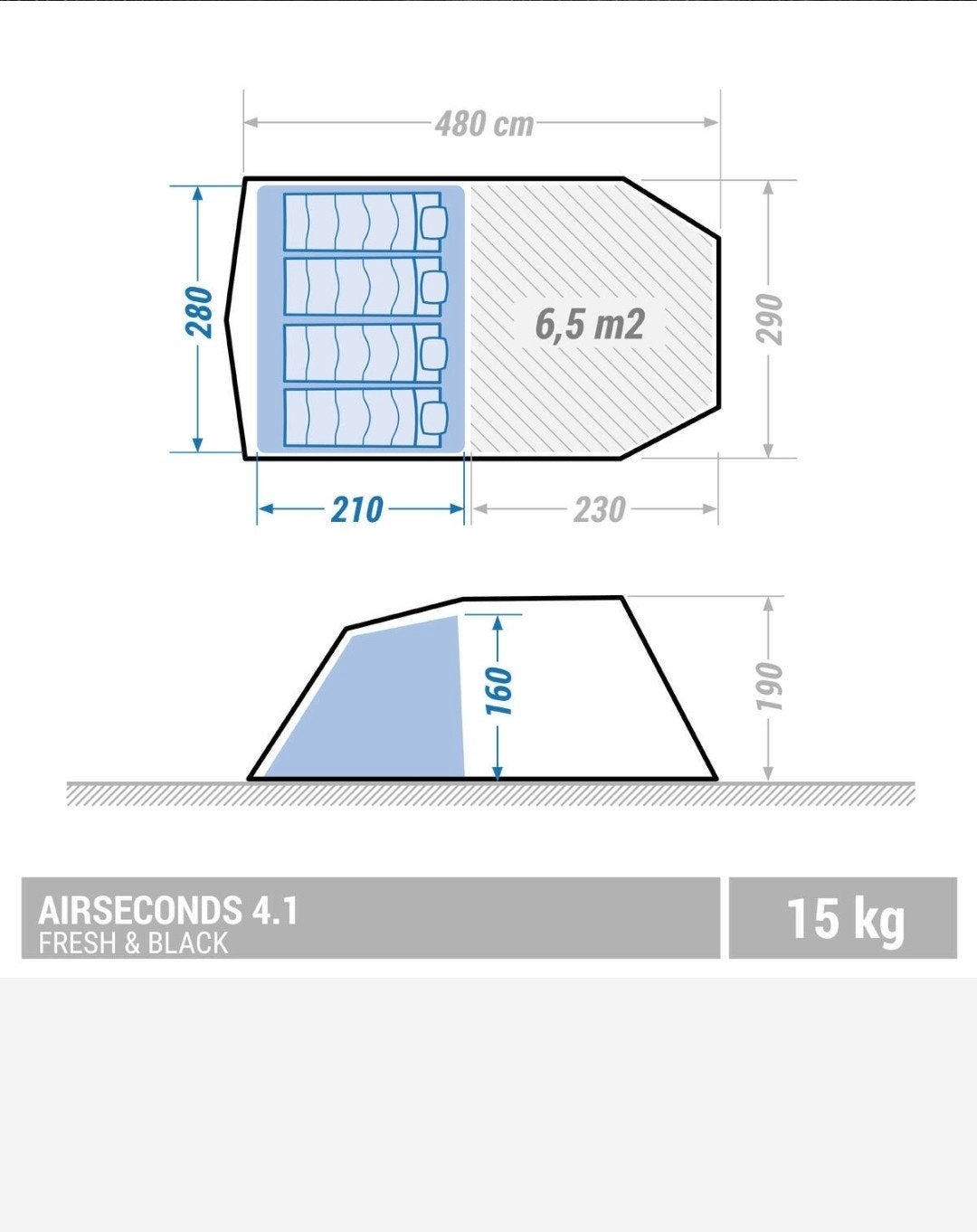 Opblaasbare tent 4 personen, blauw, Ophalen, Zo goed als nieuw, Tot en met 4