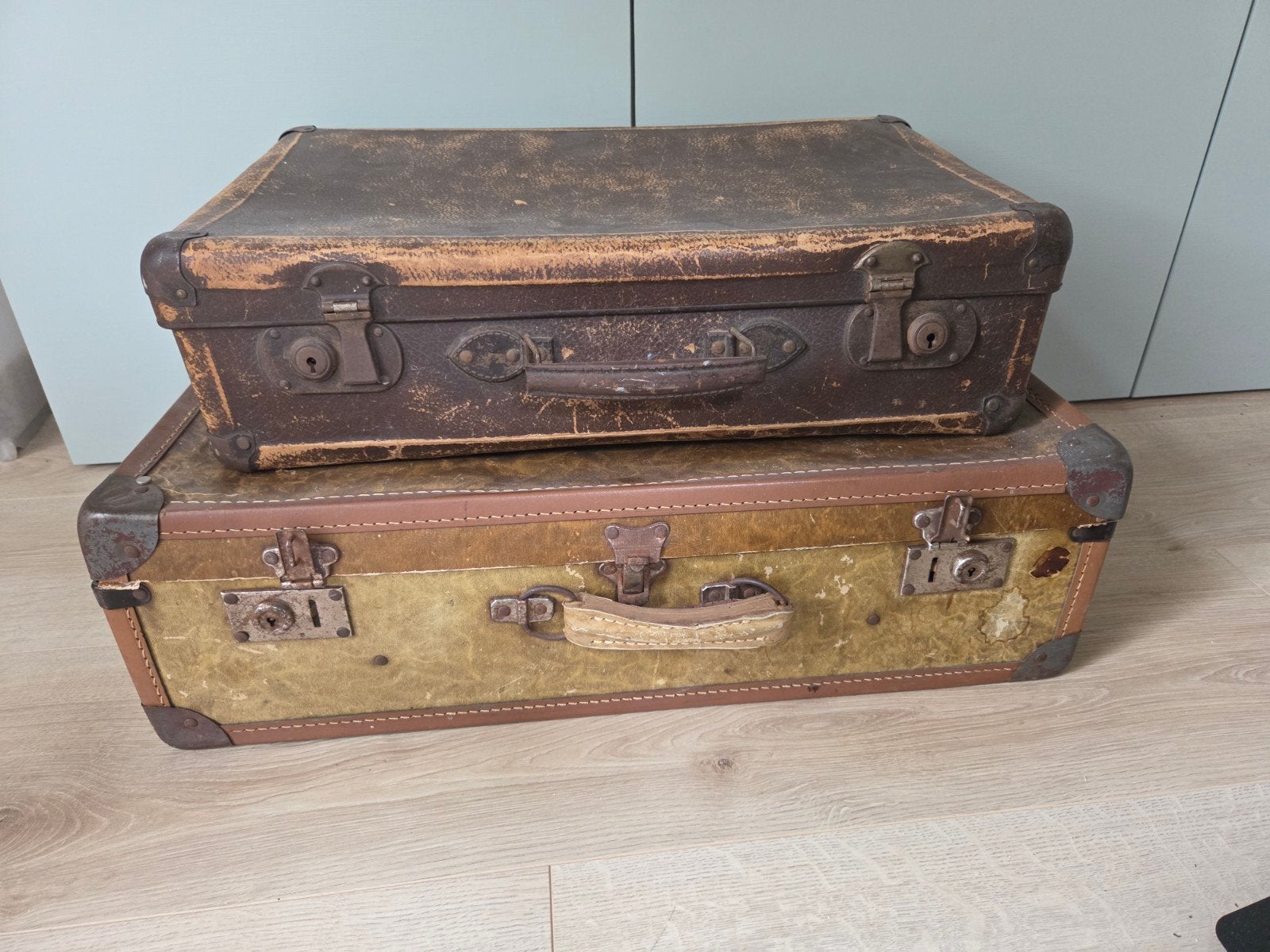 Set van 2 Vintage Koffers, Overige materialen, Gebruikt, Slot, 35 tot 45 cm