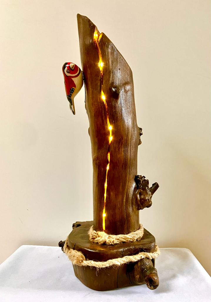 Unieke stam met lichtsnoer en vogeltje, Antiek en Kunst, Ophalen of Verzenden