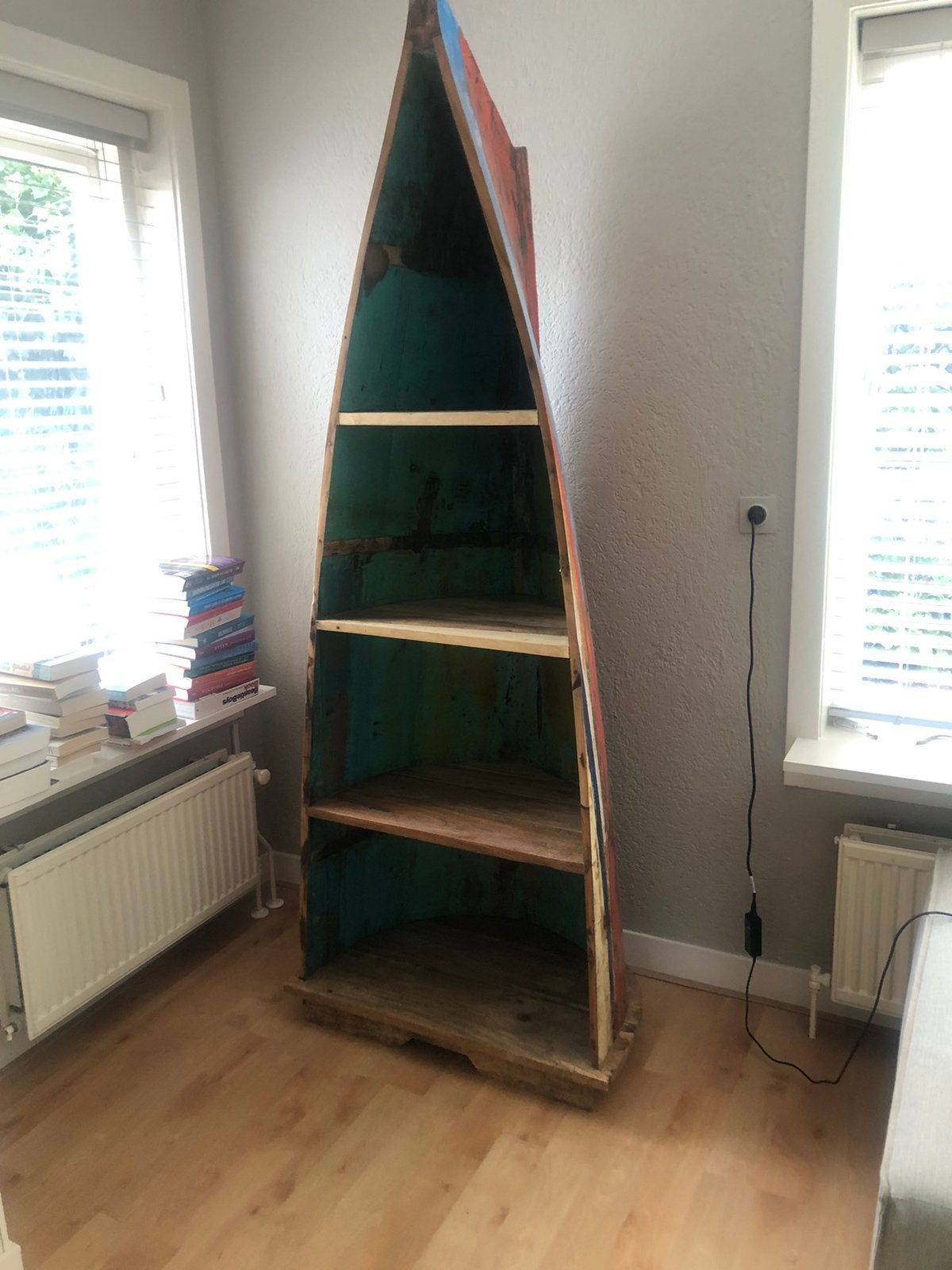 Unieke bootkast boekenkast van Indonesisch vissersboothout, Ophalen, Met plank(en), 200 cm of meer, 50 tot 100 cm