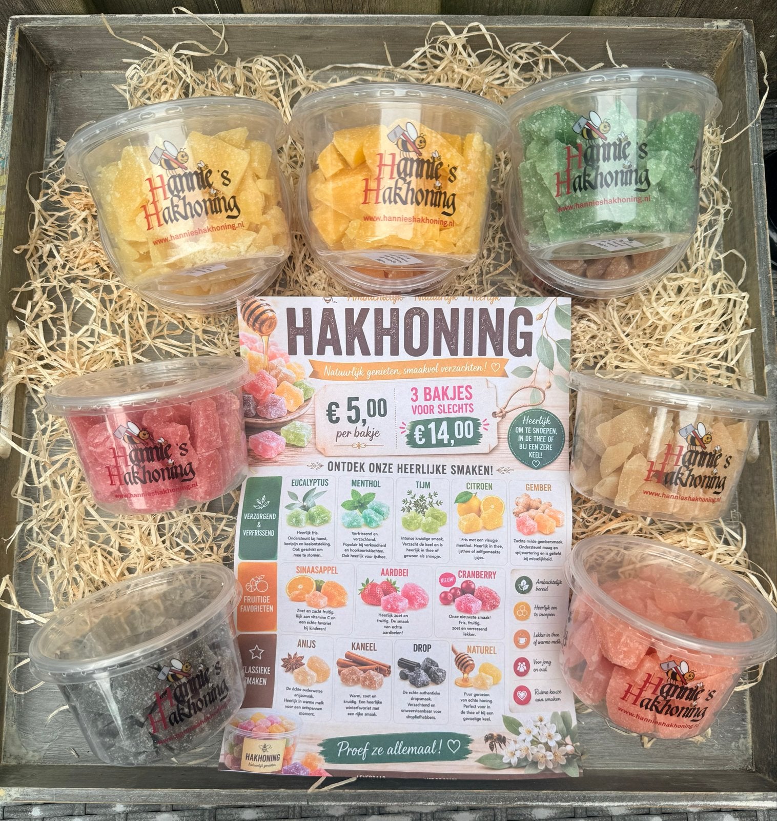Hakhoning 12 soorten smaken 300 gram bakje, Diversen, Levensmiddelen, Ophalen of Verzenden