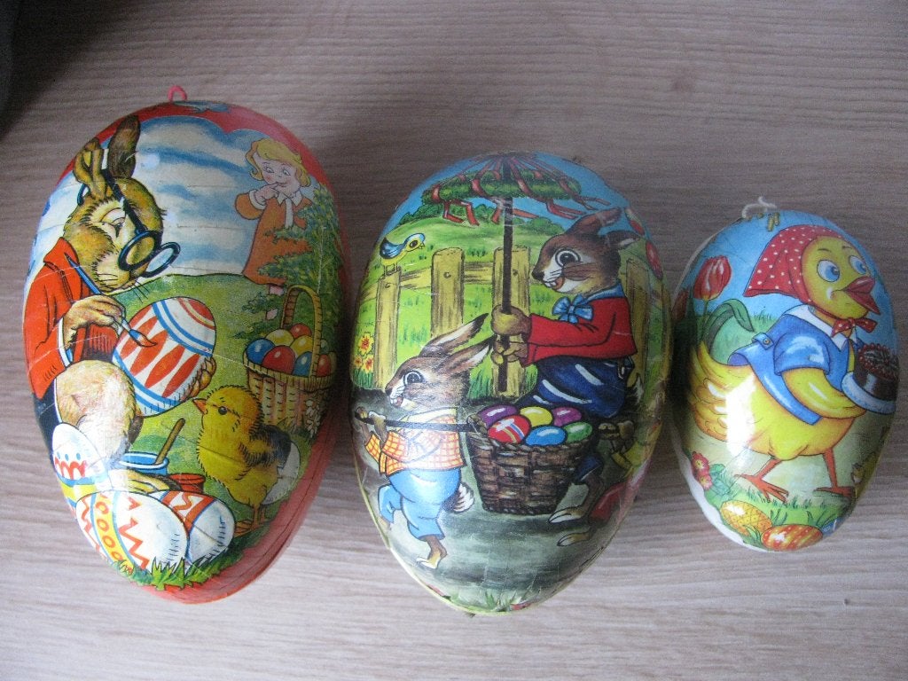 Set van 3 Vintage Paaseieren / Candy Container van Karton, Antiek en Kunst, Verzenden