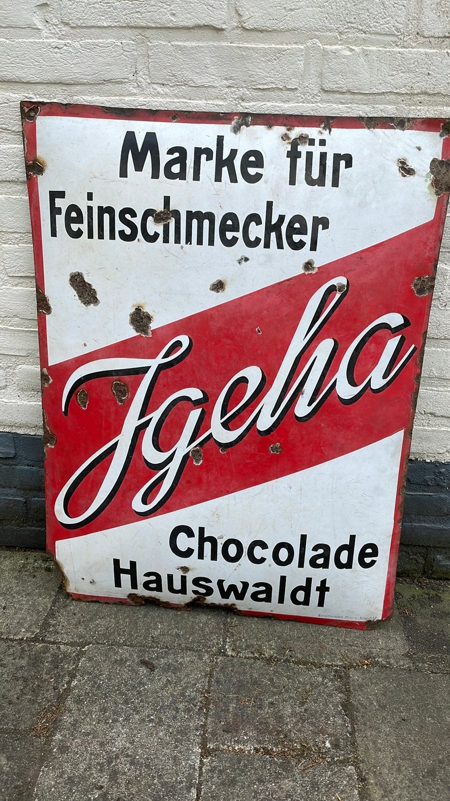 Emaille oud antiek vintage reclamebord Igeha Chocolade, Verzamelen, Ophalen of Verzenden, Zo goed als nieuw, Reclamebord
