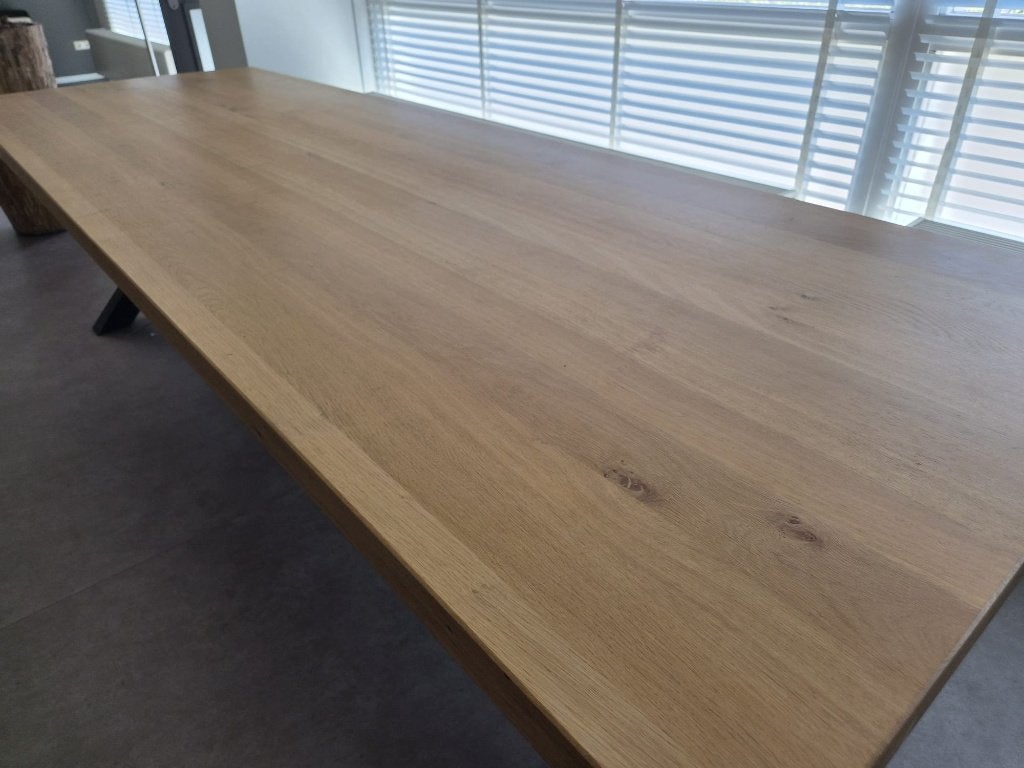 Massief eiken eettafel / vergadertafel 3x1m–stalen onderstel, Huis en Inrichting, Tafels | Eettafels, Ophalen, 100 tot 150 cm