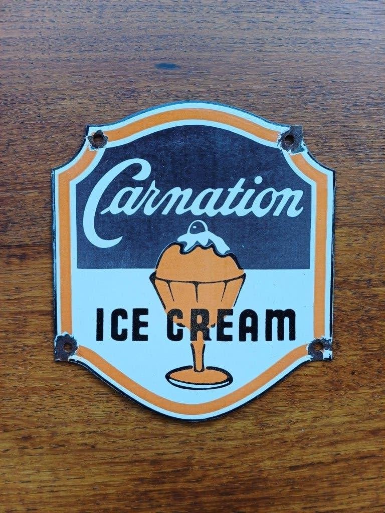 Emaille reclamebord CARNATION ICE CREAM reclame bord USA, Ophalen of Verzenden