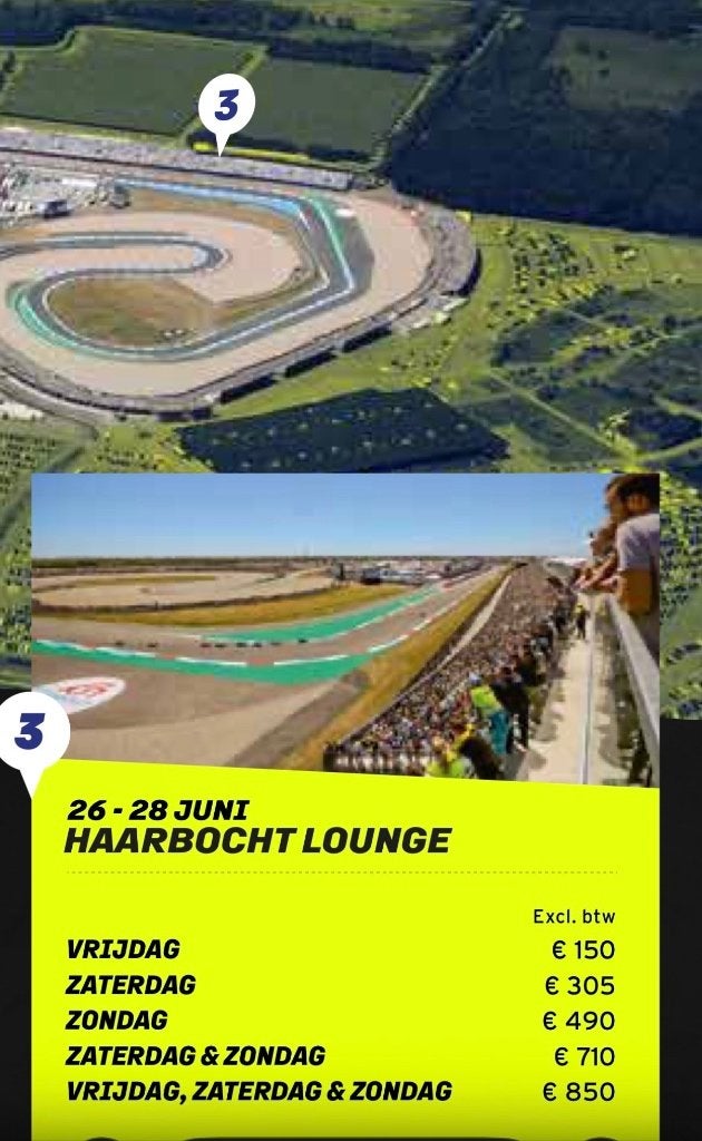 TT Assen 2x vip haarbocht lounge zaterdag, Tickets en Kaartjes, Twee personen, Juni