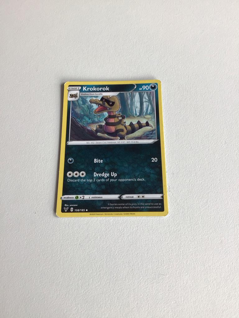 Krokorok Pokémon Kaart 108/185 -, Ophalen of Verzenden, Zo goed als nieuw, Losse kaart