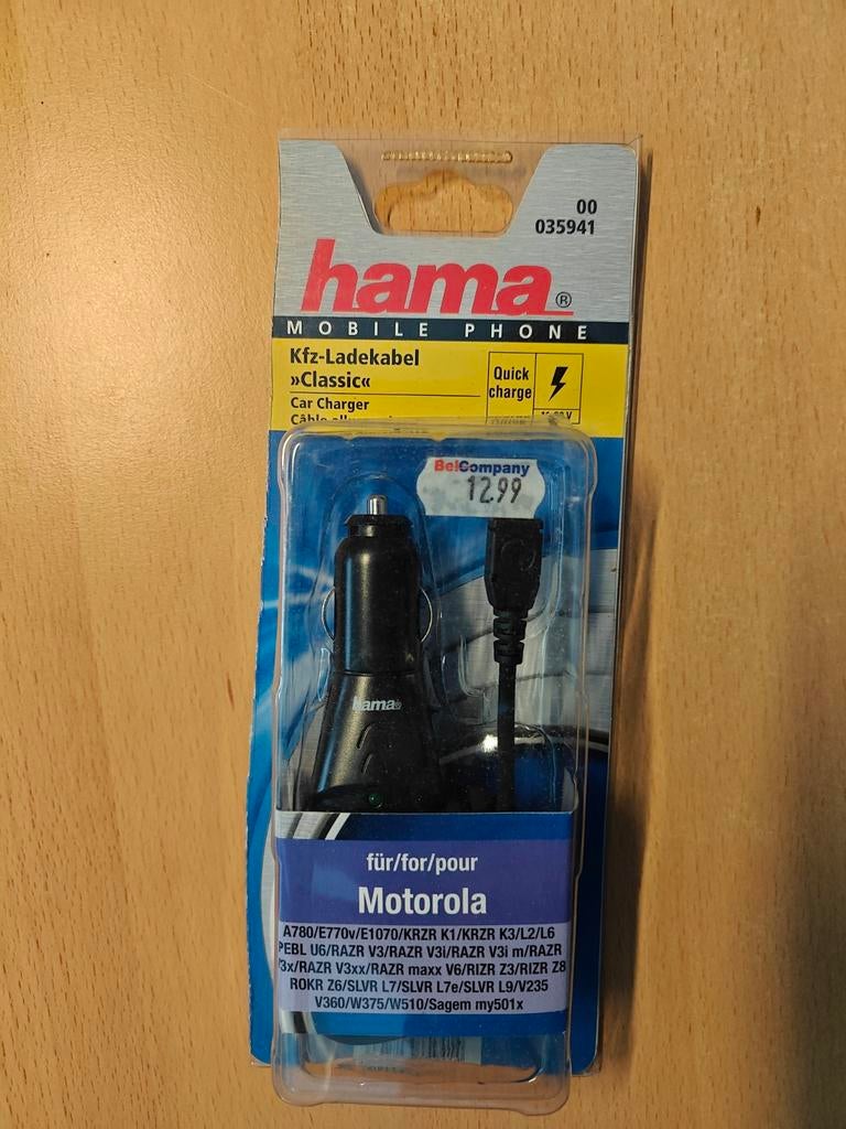 Hama autolader voor Motorola telefoons - Quick Charge, Ophalen of Verzenden, Nieuw
