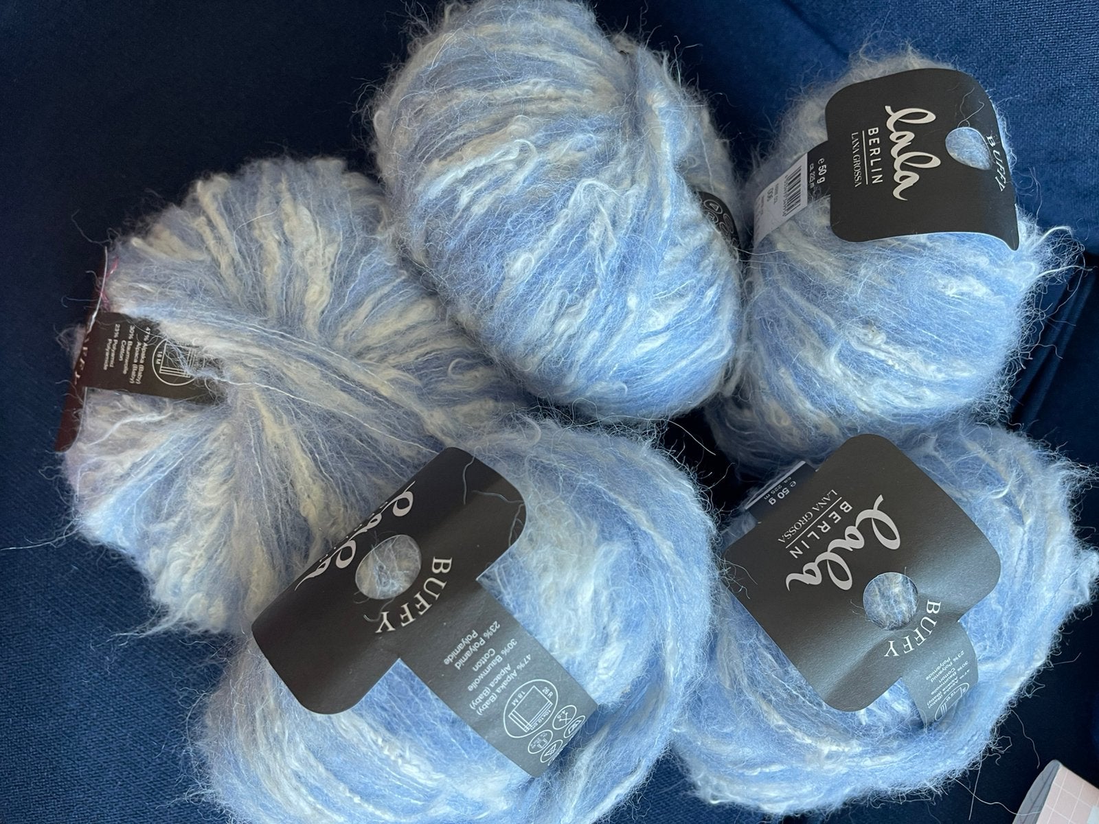 5 x Lana Grossa wol 47% baby alpaca. Nieuw! Lichtblauw / wit, Hobby en Vrije tijd, Breien en Haken, Ophalen of Verzenden, Nieuw