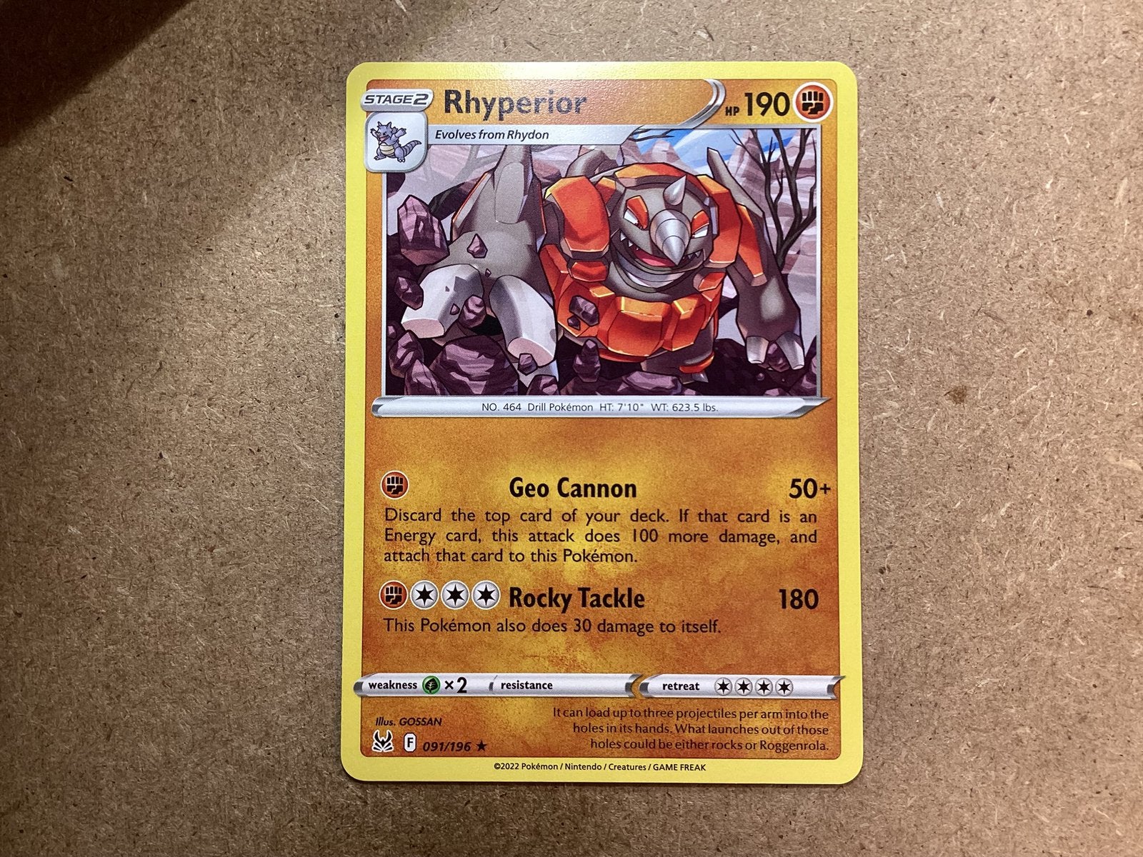 1x Rhyperior [LOR 091/196] (Near Mint), Ophalen of Verzenden, Zo goed als nieuw, Losse kaart
