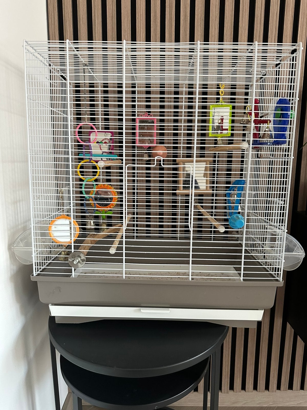 Vogelkooi met toebehoren, Dieren en Toebehoren, Ophalen, Zo goed als nieuw, Metaal, Vogelkooi