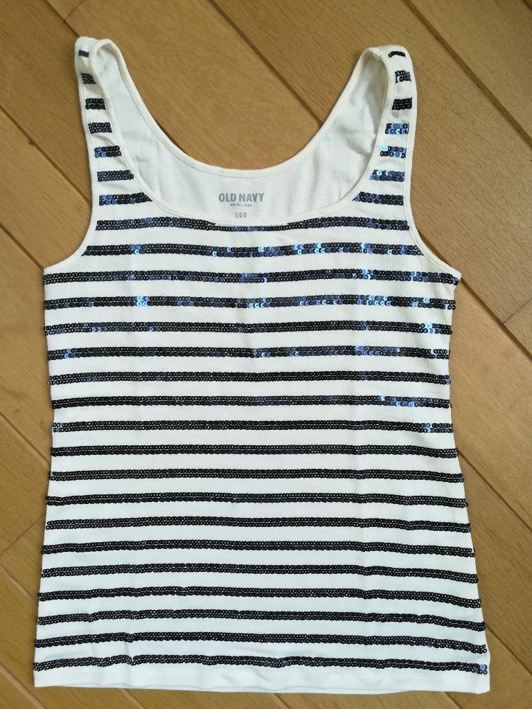 OLD NAVY top ecru blauwe pailletten maat L - nieuw -, Maat 38/40 (M), Old Navy, Blauw, Nieuw