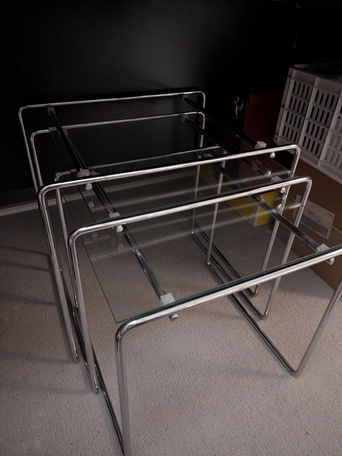 Inschuifbare bijzettafels, zware kwaliteit (glasplaat stuk), Gebruikt, Metaal of Aluminium, 55 tot 75 cm, Rechthoekig