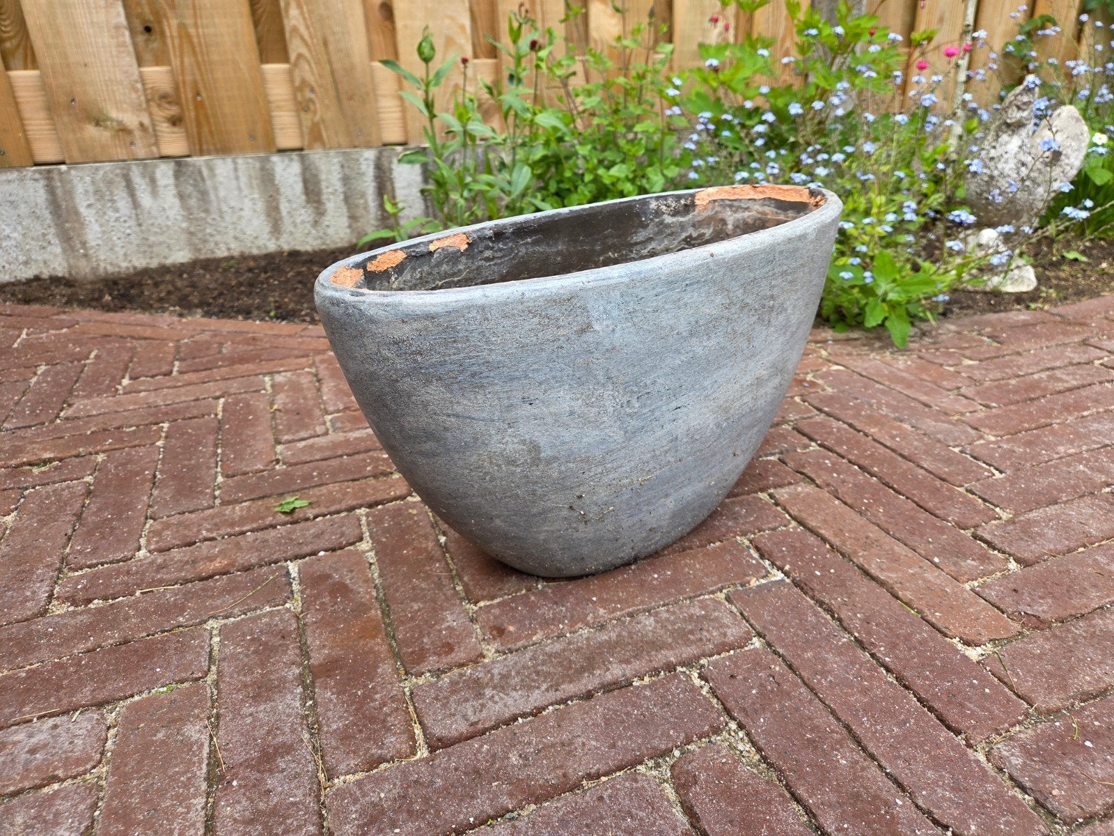 Ovale bloempot zand/grijs - 40 cm lang, Overige materialen, Gebruikt, Binnen, Minder dan 40 cm