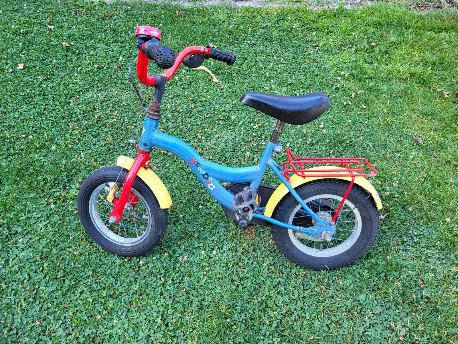 Kinderfiets 12 inch - Blauw/Rood/Geel, Ophalen, Gebruikt, Minder dan 16 inch