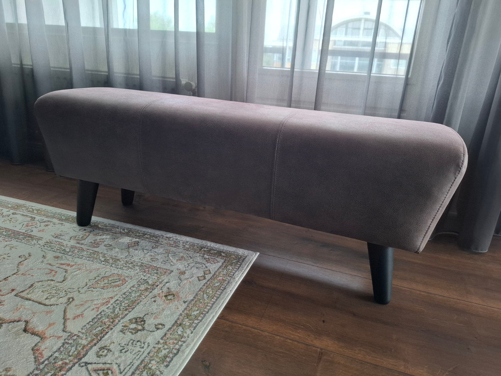 Bankje / Hocker bruin leer, Gebruikt, Eenpersoons, Minder dan 75 cm, Leer