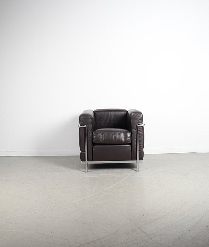 1x Cassina LC2 Le Corbusier Fauteuil Bruin Leer – Chroom, Niet ingevuld, Minder dan 75 cm, Niet ingevuld, Ophalen of Verzenden