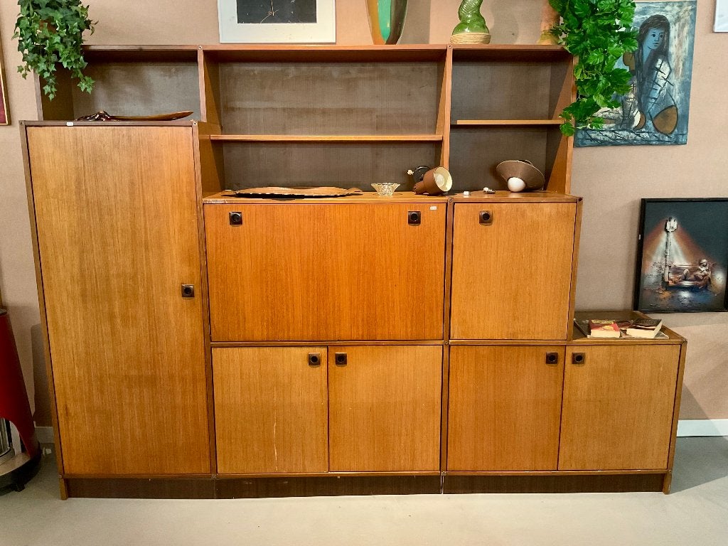 Vintage Formule 50's 60's Teak demontabel wandmeubel # 486, Ophalen, 250 tot 300 cm, Gebruikt, Niet van toepassing