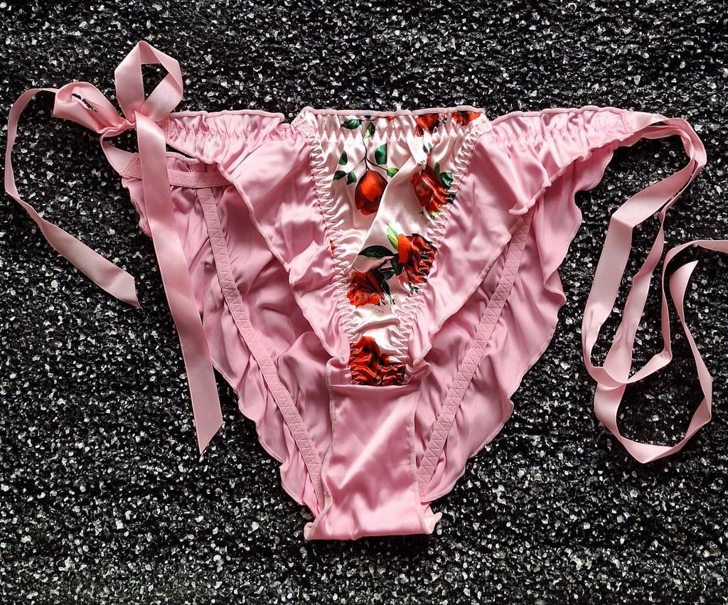 Sexy roze nieuwe satijnen slip met strikjes maat L/XL, Verzenden, Roze, Slip
