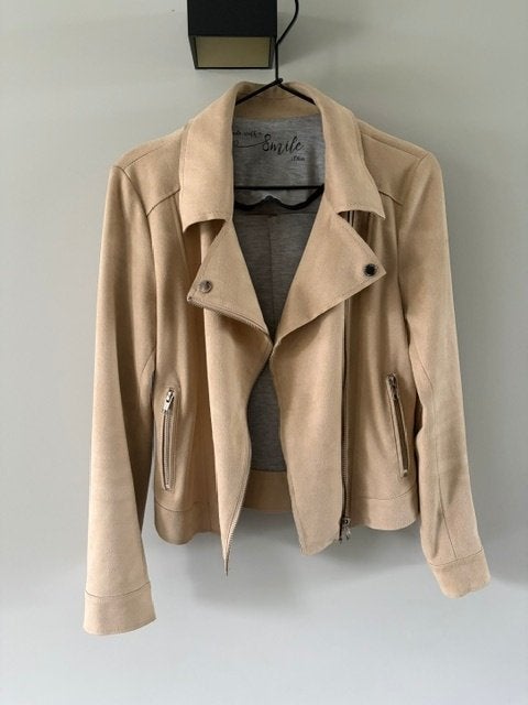 Jacket | Bikerjack | Maat 34 / XS | Beige/ Crème | Suèdelook, Kleding | Dames, Ophalen of Verzenden, Zo goed als nieuw, Jasje