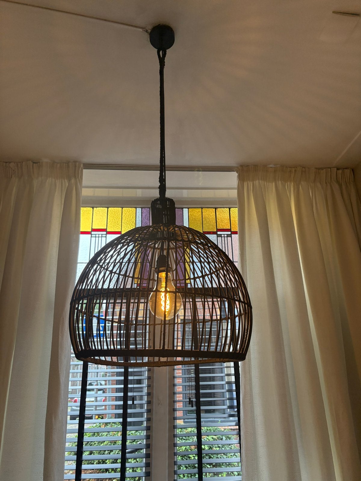 Rotan hanglamp met E27 fitting, Ophalen, Zo goed als nieuw, Natuurlijk materiaal, E27 (groot)