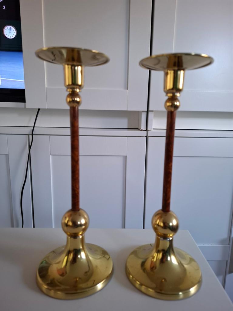 Antieke Messing Kandelaars - Set van 2, Ophalen of Verzenden, Koper of Brons
