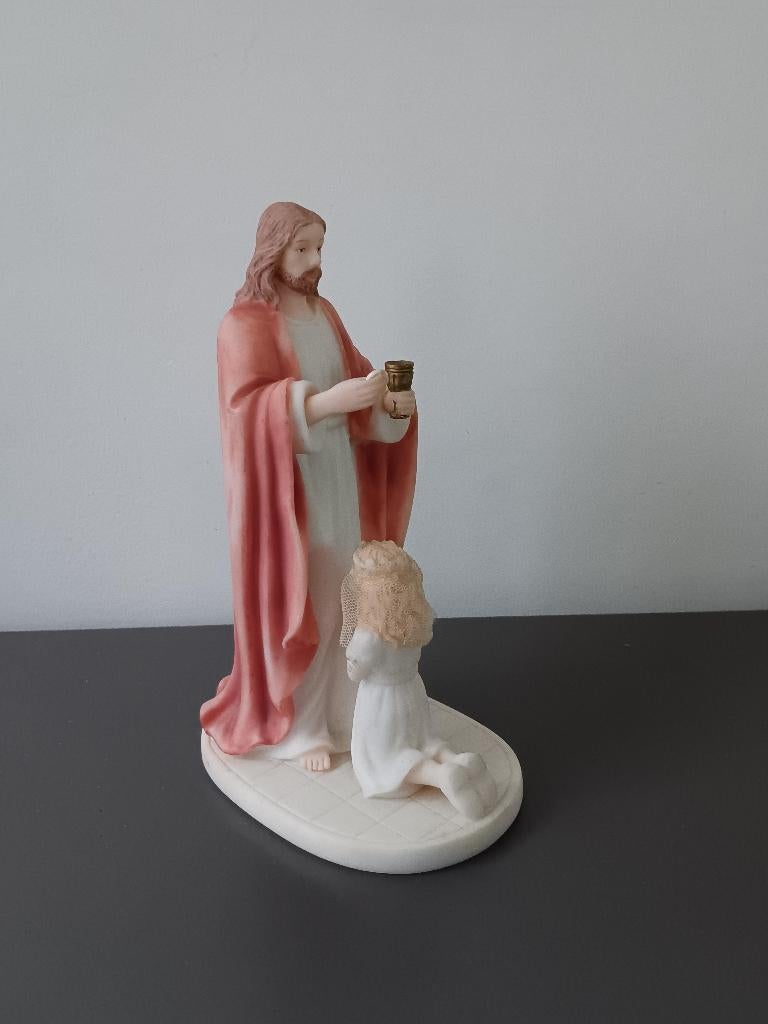 Religieus communiebeeldje Jezus met meisje, Antiek en Kunst, Ophalen of Verzenden
