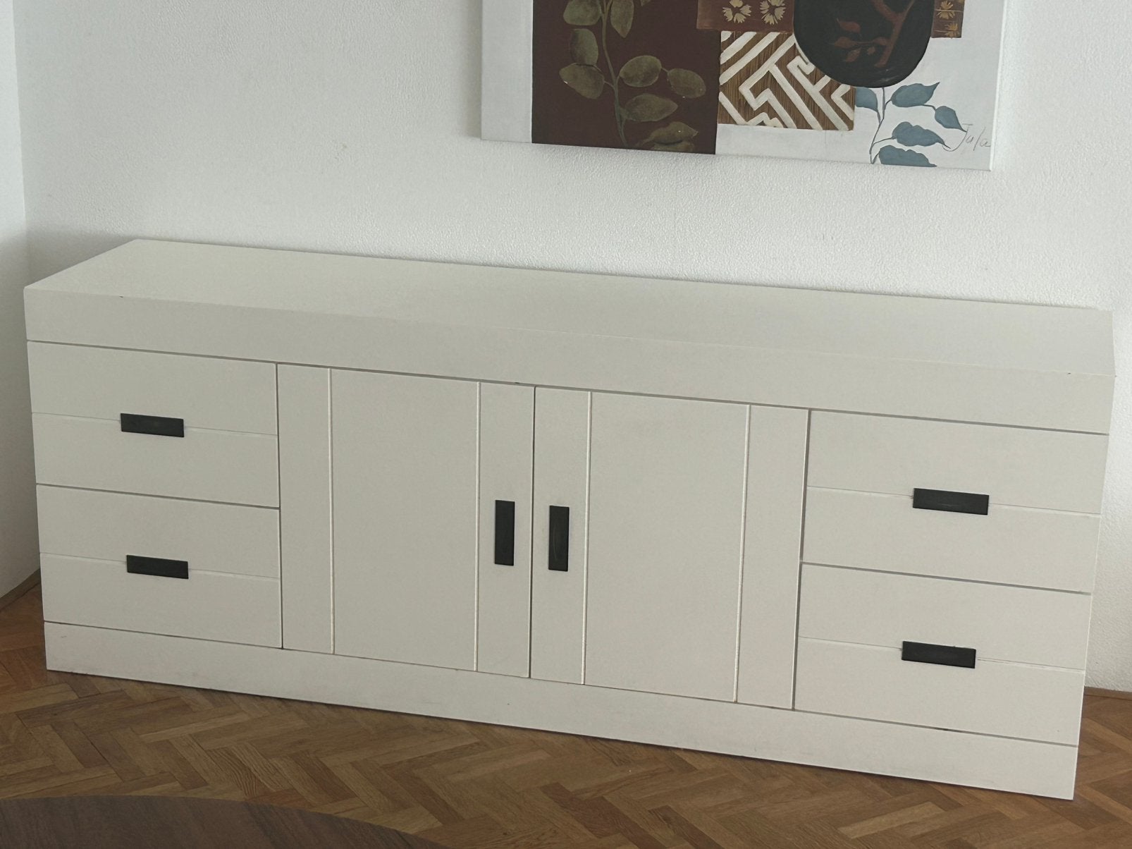 Ruim wit dressoir / tv-meubel 200 cm – veel opbergruimte, Ophalen, Gebruikt, Overige materialen, Met deur(en)