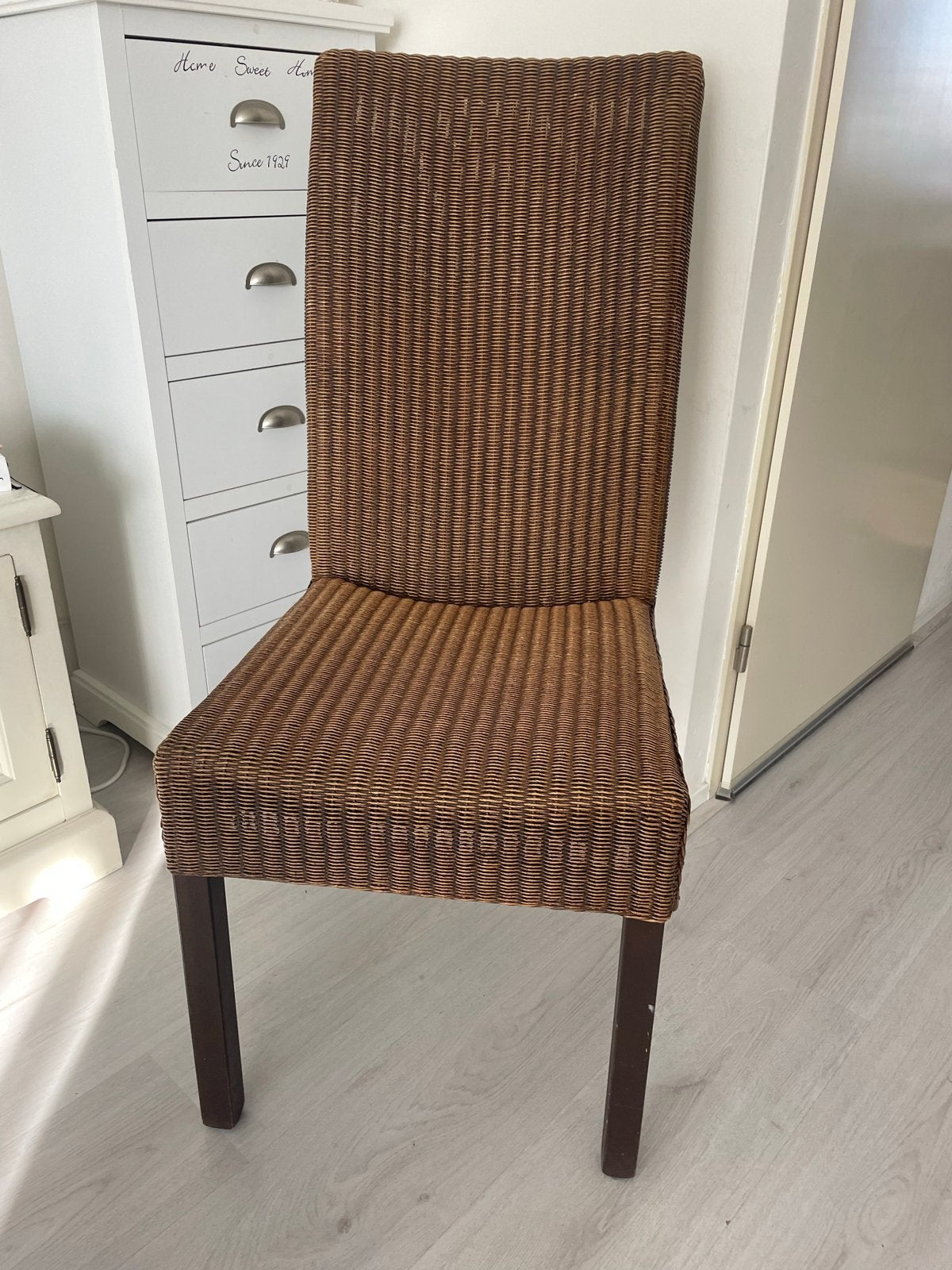 6 Originele LOOM eetkamerstoelen - Bruin riet/rotan, Ophalen, Gebruikt, Bruin, Riet of Rotan