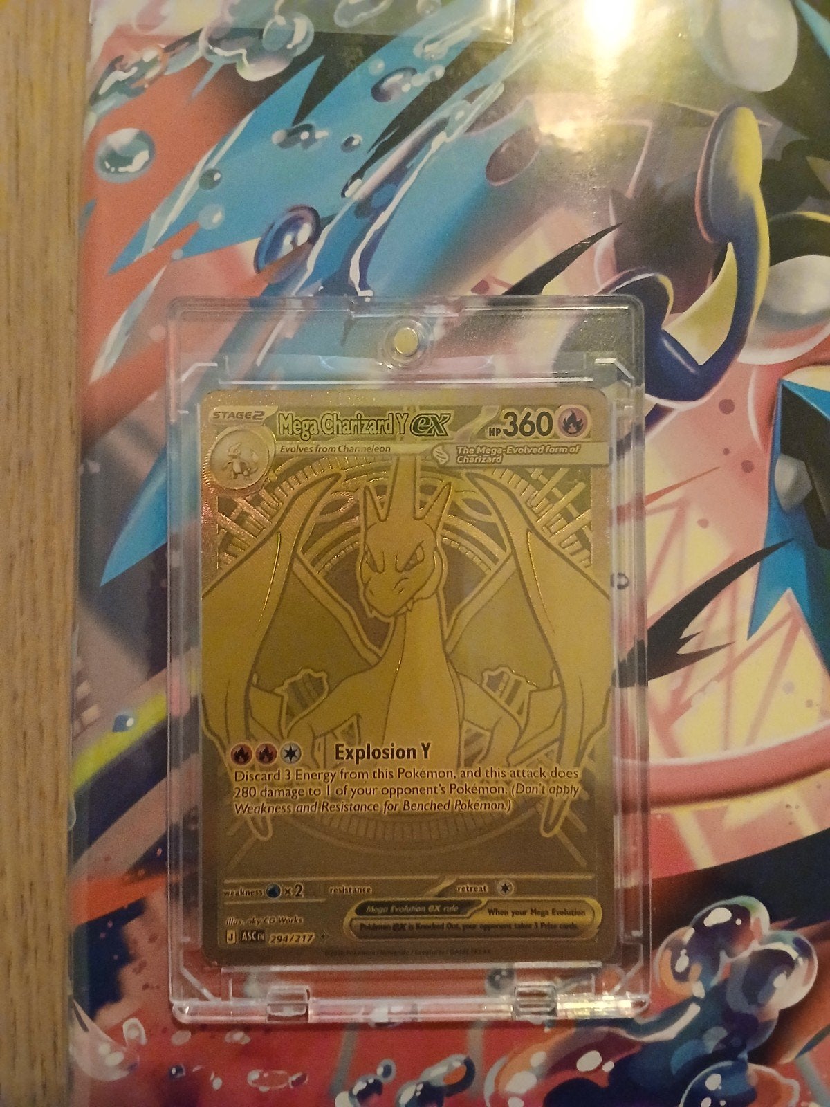 Pokémon Mega Charizard Y EX Gouden Kaart, Ophalen of Verzenden, Zo goed als nieuw, Losse kaart, Foil