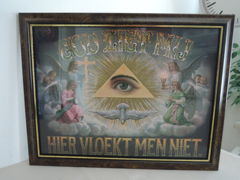 Grote lijst met tekst tegen het vloeken achter glas, Verzamelen, Religie, Ophalen of Verzenden, Zo goed als nieuw, Overige typen