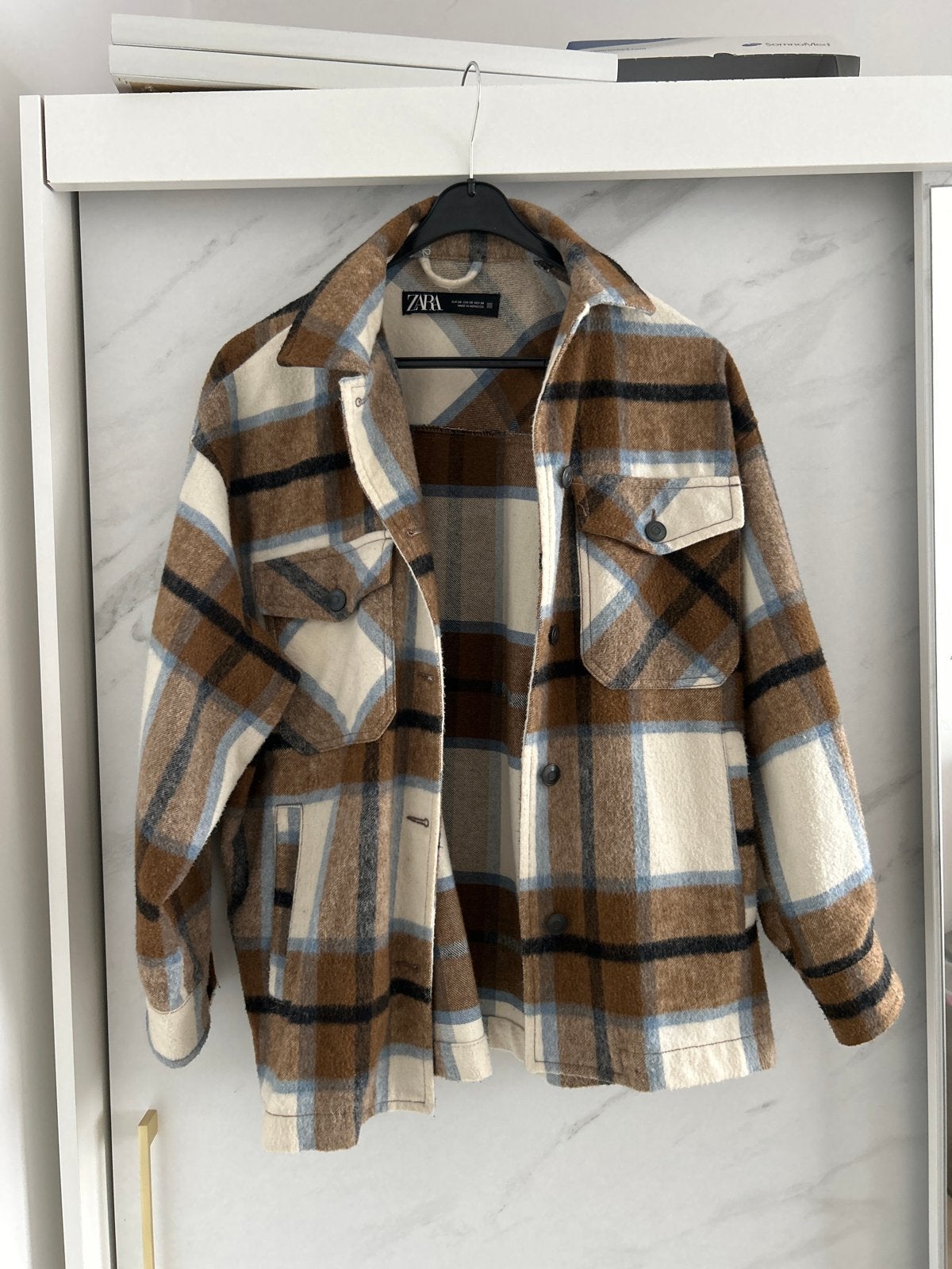 Zara geruite shacket bruin/beige/blauw - Maat XS, Kleding | Dames, Jassen | Winter, Ophalen of Verzenden, Zo goed als nieuw, Maat 36 (S)