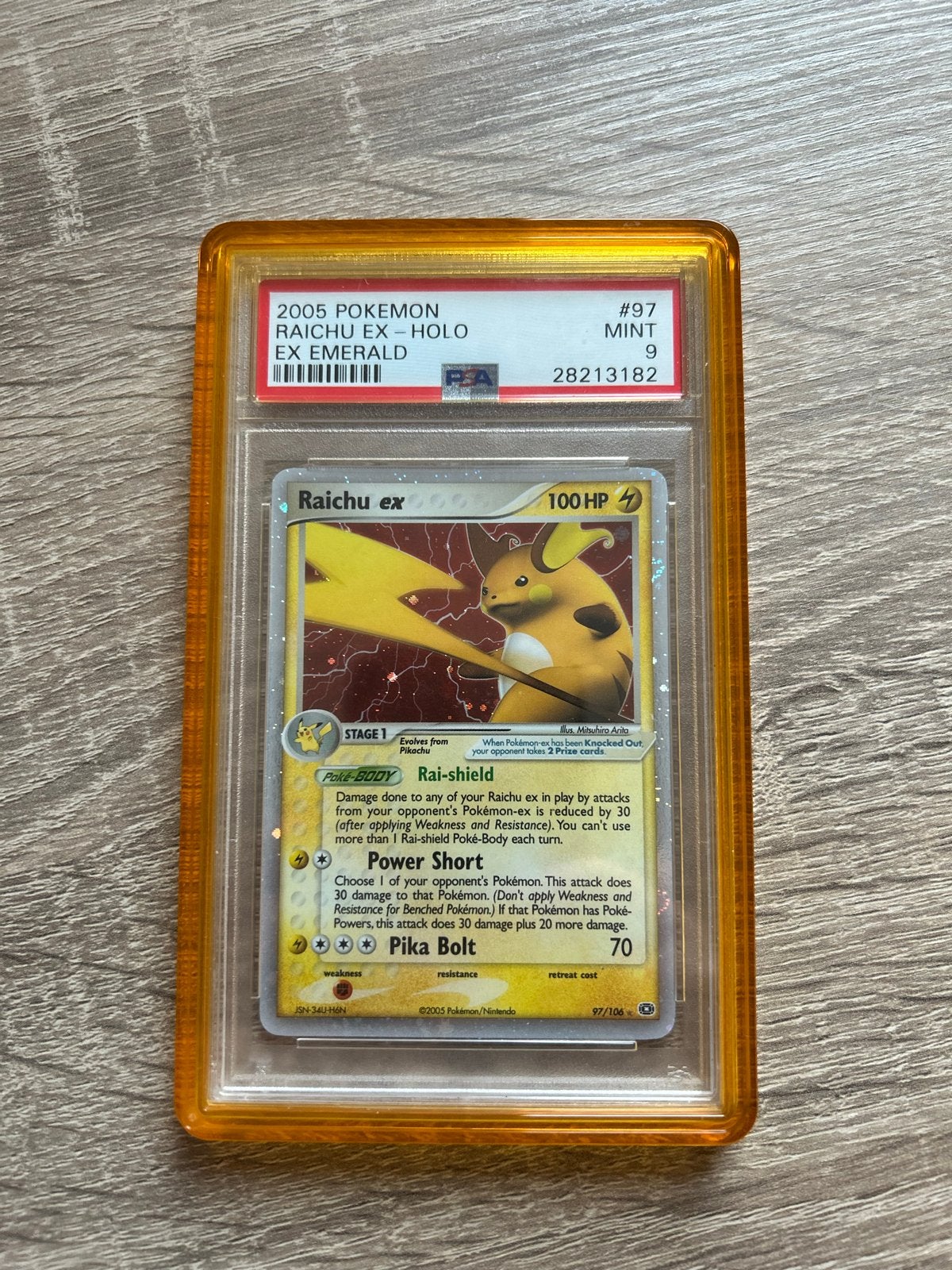 2005 Pokémon Raichu EX - Holo EX Emerald PSA 9 MINT, Ophalen of Verzenden, Zo goed als nieuw, Losse kaart, Foil