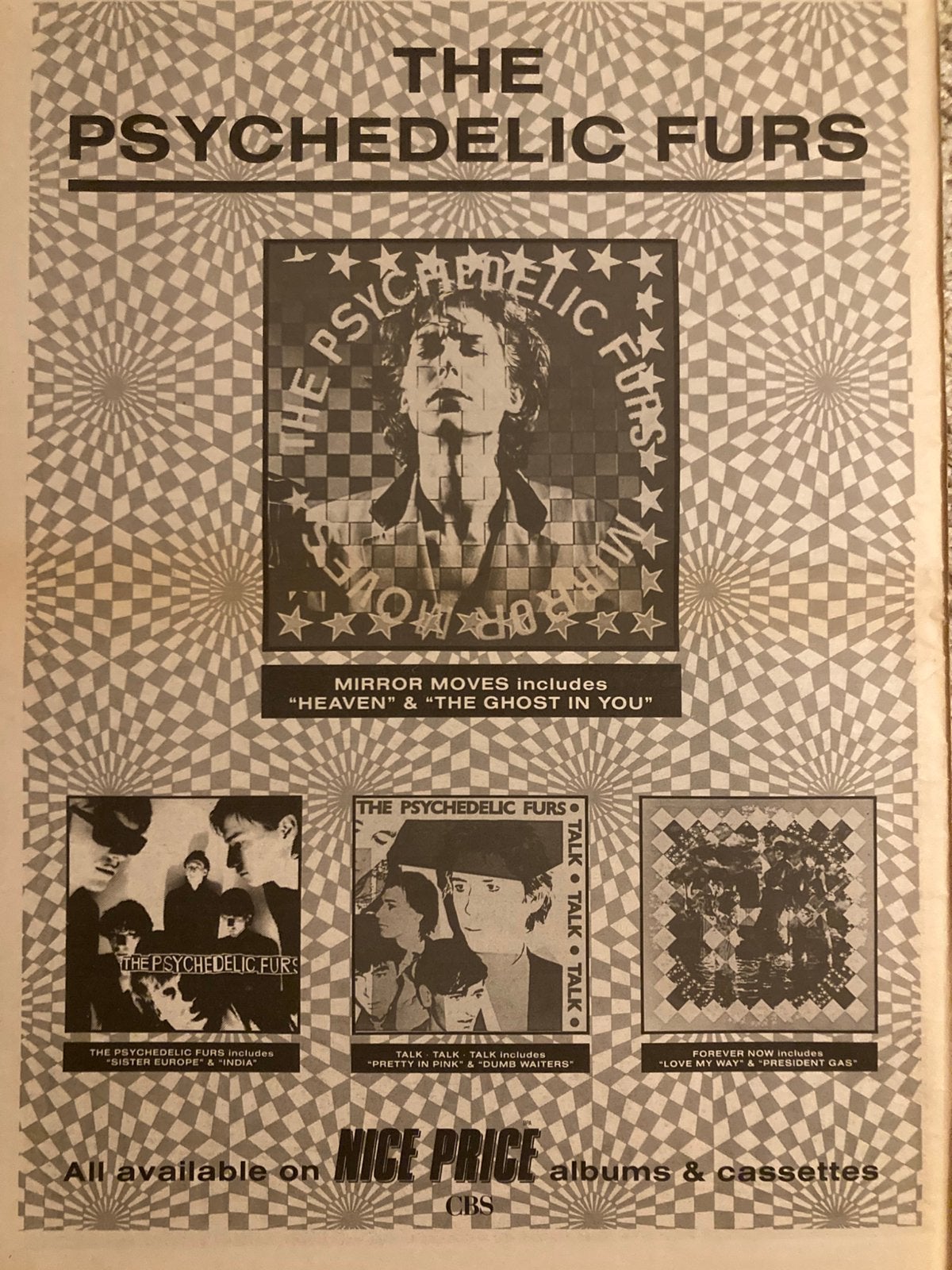 PSYCHEDELIC FURS release A3 advertentie, Ophalen of Verzenden