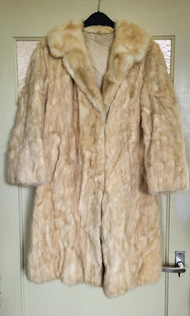 Vintage Bontmantel, Kleding | Dames, Jassen | Winter, Gedragen, Maat 38/40 (M), Beige, Verzenden