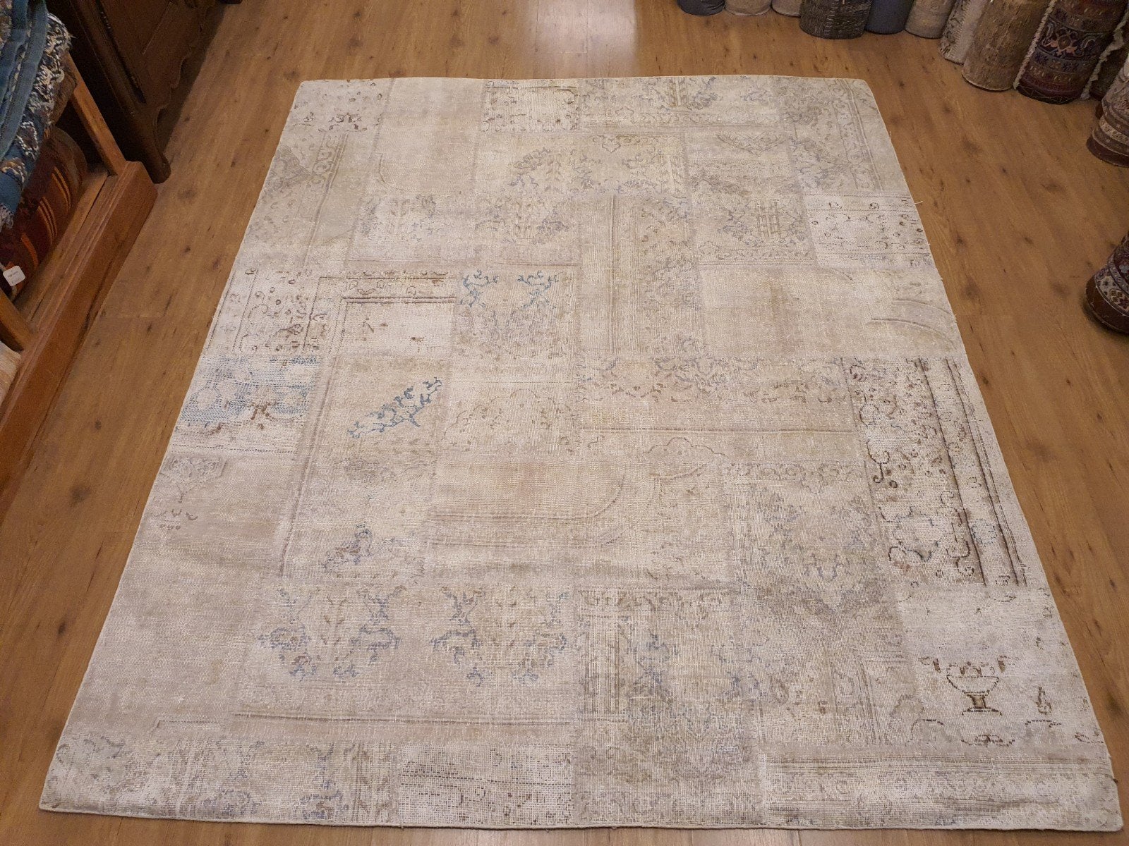 Vintage handgeknoopt oosters tapijt patchwork 250x202, Info@SlatsAntiek.nl, Tweedehands, 200 cm of meer, Ophalen of Verzenden