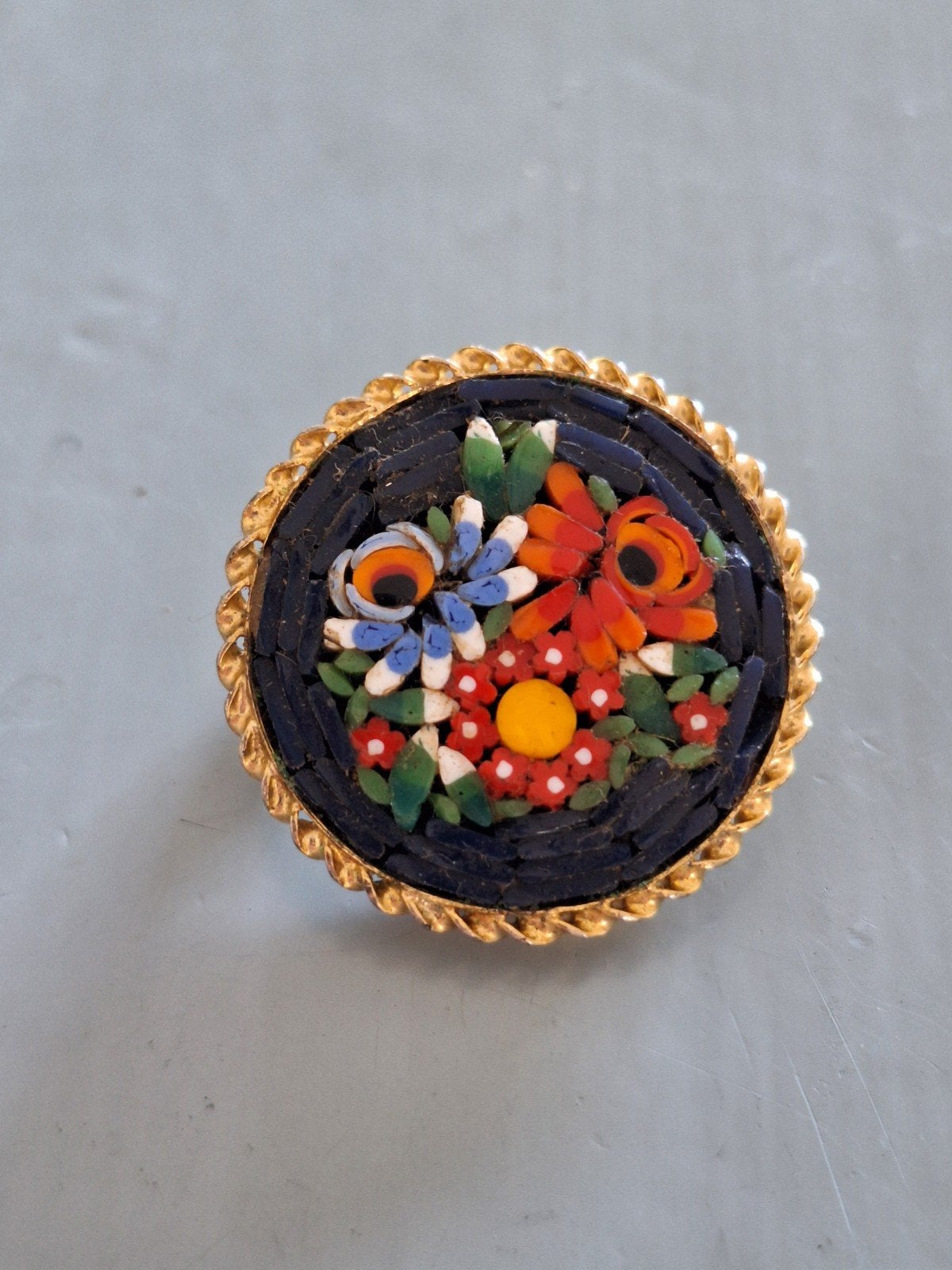 Vintage broche micro mozaïek, Ophalen of Verzenden, Gebruikt, Overige materialen