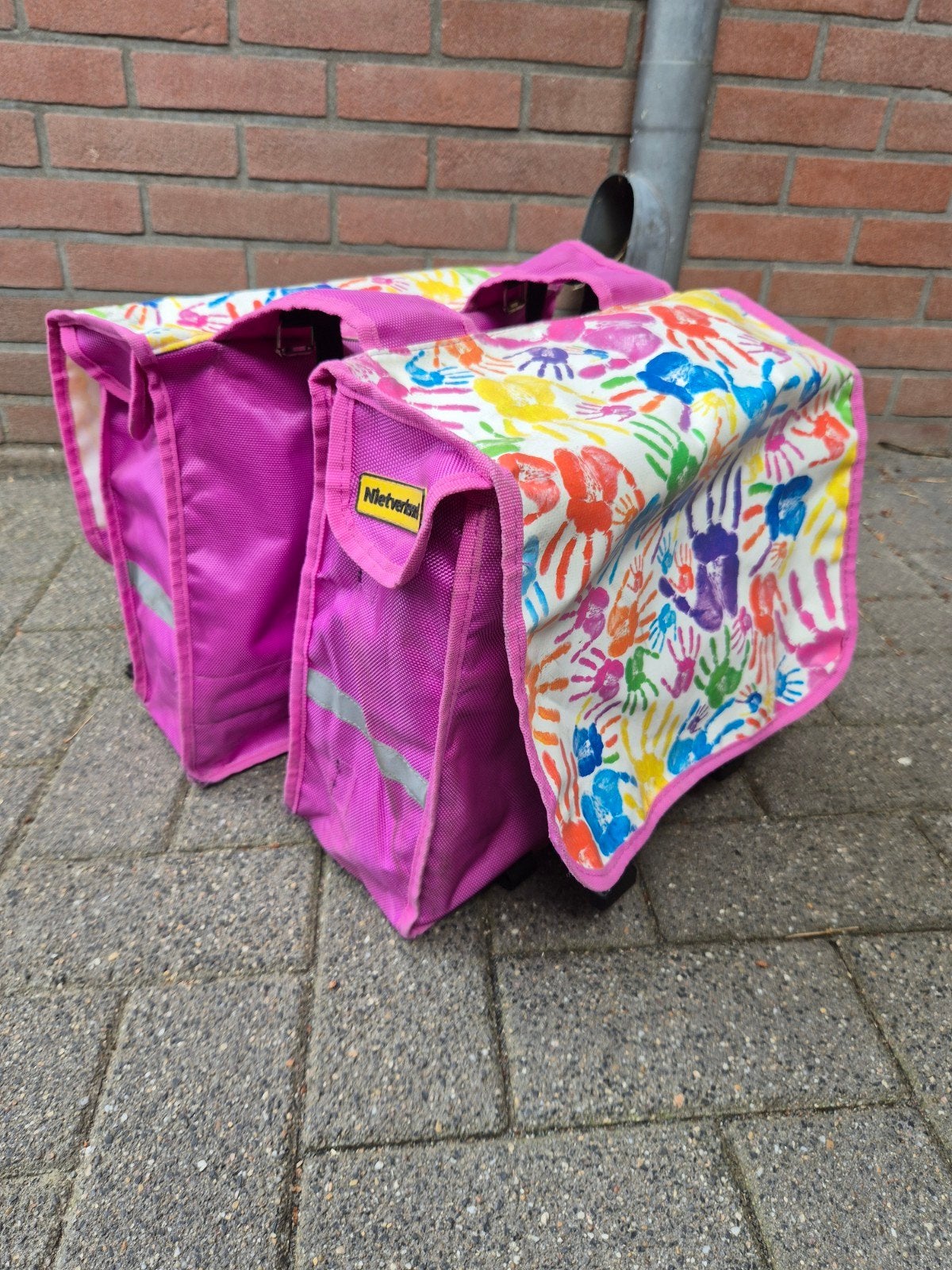 Leuke roze fietstassen met handjesprint (35x35x10 cm), Fietsen en Brommers, Fietsaccessoires | Fietstassen, Ophalen of Verzenden
