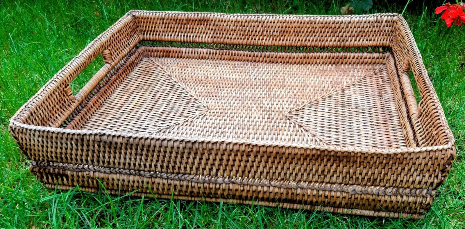 Grote hippie boho rieten dienblad, Huis en Inrichting, Woonaccessoires | Dienbladen, Verzenden