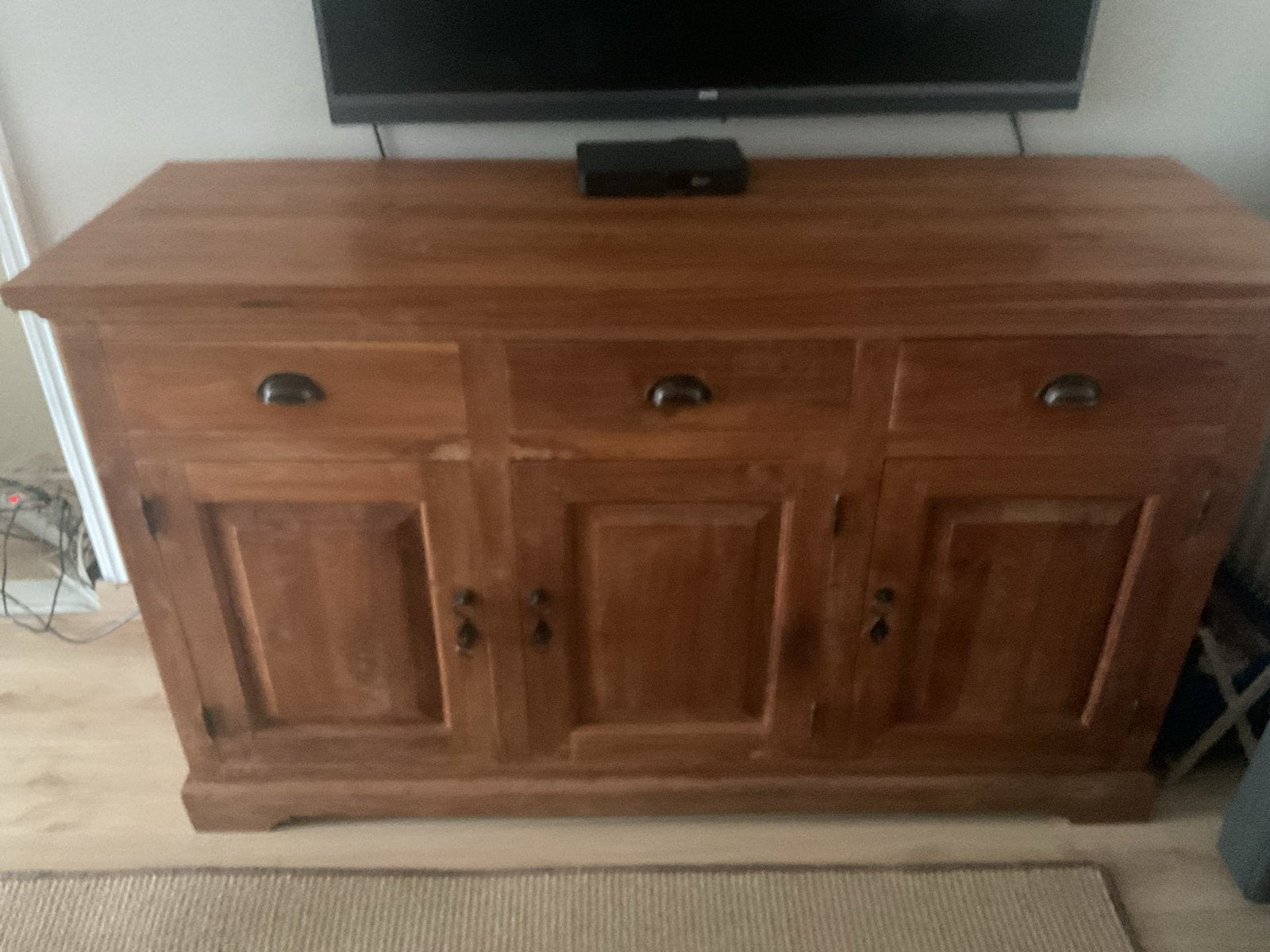 Massief houten teak dressoir met lades en deuren, Gebruikt, 150 tot 200 cm, Teakhout, Ophalen of Verzenden