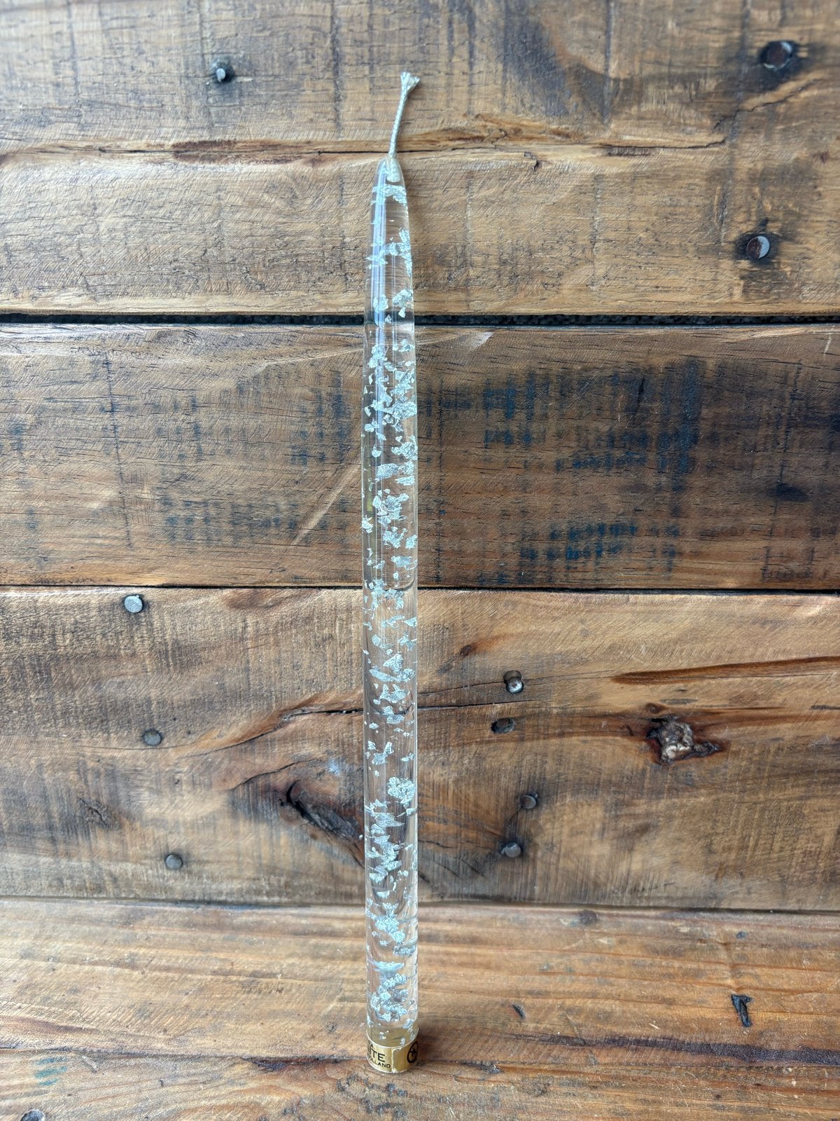 Lucite kaars acryl met zilveren vlokken, Ophalen of Verzenden, Zo goed als nieuw, Kunststof, Kaars