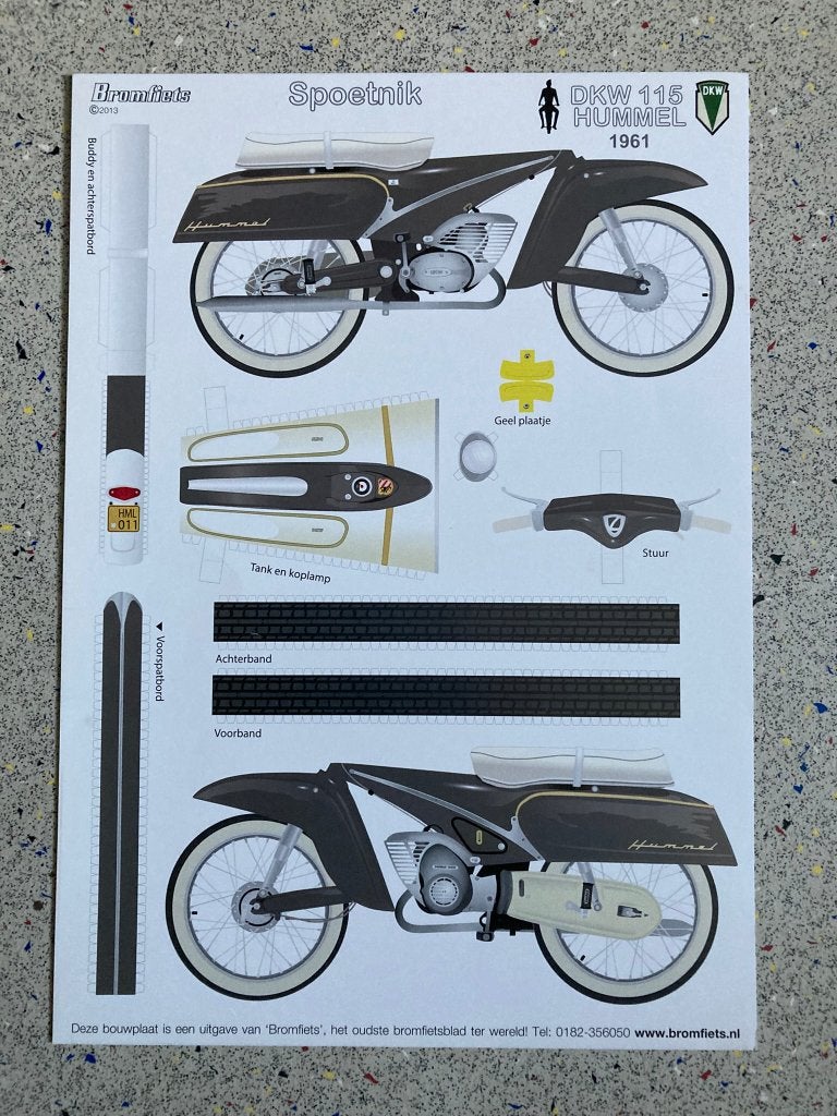 Bouwplaat SPOETNIK / DKW 115 HUMMEL 1961 uitgave BROMFIETS, Fietsen en Brommers, Verzenden, Nieuw