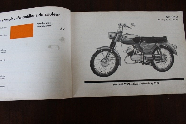 Zündapp GTS50 1972 mofa ersatzteil katalog typ 517, Ophalen of Verzenden, Gebruikt