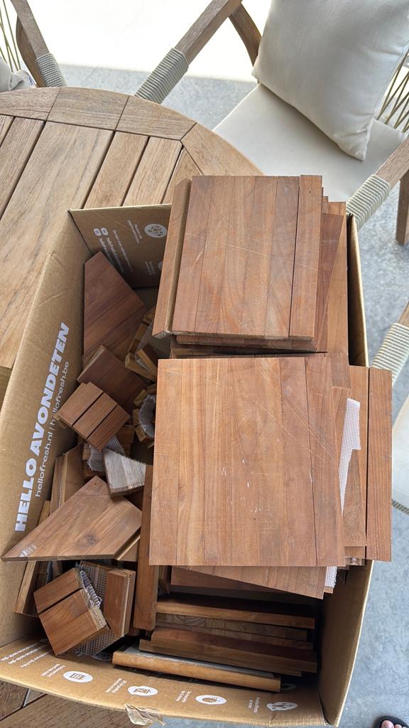 Bijna 4 m2 teak latjes, 10 mm dik, 50 tot 150 cm, Zo goed als nieuw, Minder dan 5 m², 10 tot 30 cm