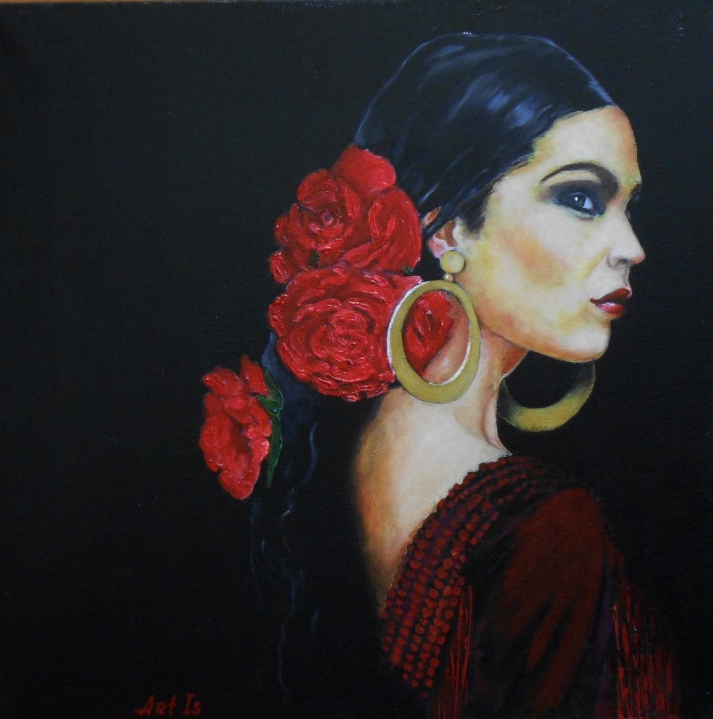 "Flamencodanseres" Schilderij, Verzenden, Olieverf, Handgeschilderd, Portret